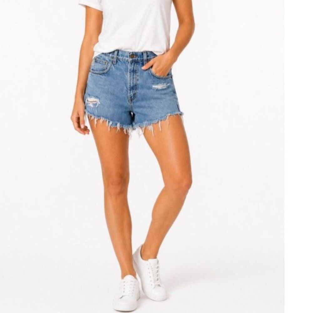 Carhartt Women's Blue Denim High Rise Relaxed Fit Cut-off Shorts Size 34